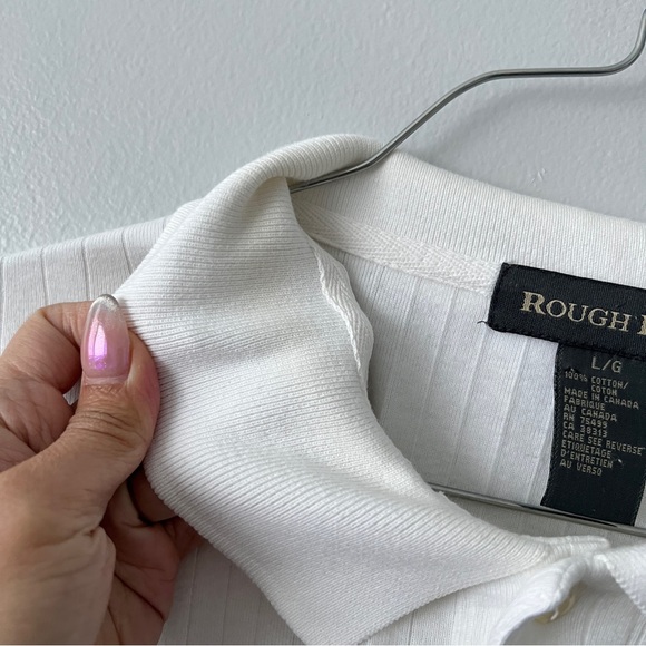 Rough Dress Plain White Ribbed Polo Shirt - Large - Picture 3 of 11